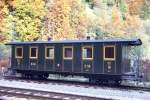 BDB Ballenberg Dampfbahn - C4 36 am 30.10.1992 in Zweiltschinen - Historischer 3.Klasse-Personenwagen 4-achsig - Baujahr 1888 - ? - Gewicht 8,95t - Sitzpltze 48 - LP ?m - zulssige Geschwindigkeit