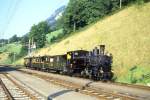 BDB Ballenberg Dampfbahn Dampfzug 32021 von Interlaken Ost nach Brienz am 06.08.1994 Durchfahrt Ringgenberg mit Zahnrad-Dampflok HG 3/3 1067 - F 51 - BC 28 - C 31.