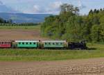 DBB: Ed 3/4 51 ex BSB (1906) vor zwei ehemaligen Personenwagen der Oesterreichischen Bundesbahn (1911-1916) bei Biberist am 2. Juni 2013.
Foto: Walter Ruetsch