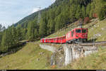 Pressefahrt des neugegründeten Vereins MGBahn-Historic (<a href= http://www.mgbahn-historic.ch/ >http://www.mgbahn-historic.ch/</a>) am 29. September 2017. In Oberwald übernahm die von der MGB an die DFB vermietete HGm 4/4 61 den Zug für die Fahrt nach Gletsch an der Furka Bergstrecke. Hier kurz nach Oberwald.