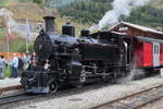 Lok HG3/4 Nr.4(ex.BFD/FO/)vor einem Zug nach Oberwald,in der Station Realp DFB.16.09.18