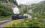 Dampfbahn-Fest bei der DFB in Gletsch am 22./23. August 2020.<br>
DFB HG 3/4 9 erreicht am 22. August mit dem blauen Zug Gletsch.