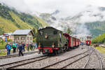 Dampfbahn-Fest bei der DFB in Gletsch am 22./23. August 2020.<br>
DFB HG 4/4 704 am 22. August abfahrbereit Richtung Oberwald im Bahnhof Gletsch.