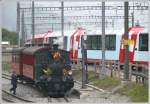 Dampfzug der DFB mit Lok 7  Breithorn  ist bereit zur Abfahrt in Oberwald.