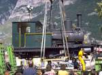 Chur 1988,Abtransport der Denkmallok HG 2/3 Nr.6  Weisshorn  zu Aufarbeitung fr die DFB.(Archiv P.Walter)