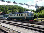 Der von der Schweizerischen Südostbahn SOB überlassene Elektrotriebwagen BDe 4/4 80 in seiner ursprünglichen Lackierung steht am 14.07.2012 auf dem Gelände des DSF in Koblenz,