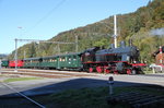 DVZO Nebenbahntreffen in Bauma.BT Lok Eb3/5 9(J.A.Maffei 1910)vom DAMPF LOKI CLUB Herisau mit einem Zug bei der Ausfahrt in Bauma.16.10.16