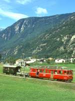 FM Extra-GmP 3206 fr GRAUBNDEN TOURS von Castione-Arbedo nach Cama vom 29.08.1997 bei San Vittore mit Triebwagen BDe 4/4 491 - Kk 7027 - A 1102. Hinweis: Stammnetzwagen A 1102 war extra mit Bremser besetzt!