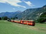 FM Extrazug 3208 fr GRAUBNDEN TOURS Castione-Arbedo - Cama vom 29.08.1997 bei San Vittore mit Triebwagen BDe 4/4 491 - ABe 4/4 42 - B 21 - B 2060 - A 1102.