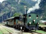 FM Dampfextrazug V3213 fr GRAUBNDEN TOURS von Grono nach Castione-Arbedo Bereitstellung am 29.08.1997 in Grono mit Dampflok G 3/4 1 Rhtia (Bj 1889) - B2 2060 - A 1102.