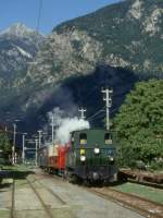 FM Dampfextrazug fr GRAUBNDEN TOURS V3215 von Cama nach Castione-Arbedo vom 29.08.1997 in Grono mit Dampflok G 3/4 1 - B 21 - B 2060 - A 1102.