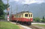 Ferrovia Mesolcinese(ehem.Bellinzona-Mesocco Bahn,BM/RhB 19o7-1972)Triebwagen ABe 4/4 No.42 ex.Appenzeller Bahn,bei Grono/GR (Foto 1995)