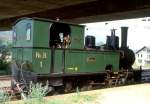 RhB Dampflok G 3/4 1 am 26.08.1997 in Castione-Arbedo im Tessin. Hinweis: noch verladen auf SBB-Transportwagen fr Dampfbetrieb und Fotofahrten im Misox. 