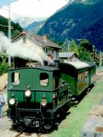 SEFT RhB Dampfzug fr GRAUBNDEN TOURS V3213 von Grono nach Castione-Arbedo am 29.08.1997 in Grono mit RhB Dampflok G 3/4 1 - RhB A 1102 - RhB B 2060.