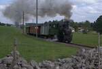 CJ Chemins de fer du Jura La Traction: G 3/4 14  Madlaina  + J 316 + WR 777 + BR 779, Zug Bollement-Saignelégier, private Veranstaltung mit Verpflegung und Zugüberfall, Les Communances, 23.