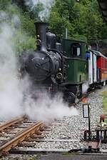 CJ Chemins de fer du Jura La Traction: G 3/4 14  Madlaina  + J 316 + WR 777 + BR 779, Zurückdrücken des Zuges auf das Abstellgleis, Bollement, 23.