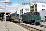 GROSSER BAHNHOF LYSS  für die Sonderleistung von SWISSTRAIN  mit den historischen Lokomotiven  Ae 4/7 10987, Ae 4/7 10951 sowie der Re 6/6 11602  MORGES   am 3.