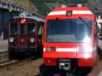 Olteimer Trienbagender MC = Martigny - Chatelard Bahn .. BCFeh 4/4 15 und  Triebwagen BDeh 4/4  2 Im Bahnhof von Vernayaz am 30.07.2006