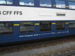 Detailaufnahme der Fahrzeugbeschriftung am  neuen S-Bahn Zrich HVZ Zug: AB HVZ 50 85 36-33 176-4. Dieser Wagen ist ein ex. B, Frick, 26.10.2011.