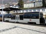 MOB - Personenwagen  Bs  236  2 Kl. mit Niederfluhreinstieg abgestellt im Bahnhofsareal in Montreux am 10.03.2012