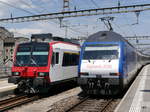 SBB - Steuerwagen ABt 50 85 39-43 838-4 neben der 460 079-7 im Bahnhof Genf am 03.06.2017