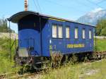 FSS = Freunde Schweizer Schmalspurbahnen - Abgestellter 1./2. Kl. Personenwagen  AB 2420 in den Farben und Beschriftung der DFB 
( ex FW BC 22) im Gterbahnhof von Interlaken Ost am 05.08.2007