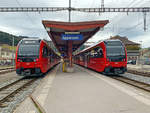 AB ABe 4/12 Triebzüge  Walzer  gleich in zweifacher Ausführung im Bahnhof Appenzell.
