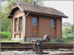Weichenstellhebel vor der Wrterbude in Rorschach Bergstation bei der Einfahrt in die Zahnstange.