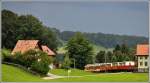 BDeh 3/6 25 mit drei Sommerwagen und dem Fahrradwagen bei nahendem Gewitter bei Heiden.