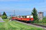 ABDeh 2/4 Nr. 23 schiebt 4 Wagen vom Bodensee hinauf Richtung Heiden, 05.05.2014.