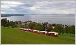 S25 5019 mit BDeh 3/6 25 auf Bergfahrt am Rorschacherberg zwischen Sandbüchel und Wartensee. Über dem Bodensee hängt feuchtwarme Gewitterluft und ohne Regen ist die Fahrt in den offenen Sommerwagen allemal ein Erlebnis. (21.09.2014)