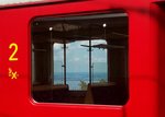 Ausblick (vom offenen Aussichtswagen im Bahnhof Heiden) auf den Bodensee, durch den Bt 31 der AB gesehen.