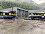Die beiden ABeh 4/4 II 312  Interlaken  und ABeh 4/4 II 311  Grindelwald  am 31.5.22 vor dem Depot Zweilütschinen abgestellt.