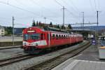 RBDe (94 85 7) 566 222-6 und Bt (ex. ABt) 50 85 80-35 922-4 als Regio 26451 aus Alle bei Einfahrt in Porrentruy. Mittlerweile wurden bei diesem ex. RM-BLS Pendel die CJ Signete angebracht, 17.11.2014.