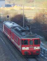 Triebwagen BDe 4/4  101 + Steuerwagen Bt 921 unterwegs nach Alle Kurz nach dem verlassen des Bahnhofes von Porrentruy am 02.02.2007