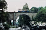 Centovalli-Bahn FART  BDe 4/4 18 bei Pontebrolla unterwegs im Juli 1990.