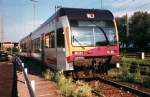 Dieseltriebwagen Bm 596 671-8 fr die Strecke Radolfzell-Stockach der ehemaligen Mittelthurgaubahn am 25.5.1997 in Radolfzell.