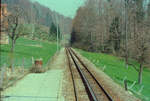 Schweizer Privatbahn RHB (Rorschach-Heiden-Bergbahn): Station der Schweizer Zahnradbahn Rorschach-Heiden in der Nordostschweiz (20.04.1984)