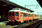 Zug der normalspurigen Schweizer Zahnradbahn Rorschach-Heiden (Privatbahn RHB) in Rorschach SBB-Bahnhof (20.04.1984)