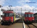 RBe 205 mit Pendel (links) rechts RBe 206 Abgestellt am 5.April 08 in Balsthal