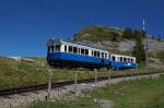 Der historische Triebwagen BDhe 2/4 7 fhrt am 17.8.12 von Rigi Staffel talwrts.