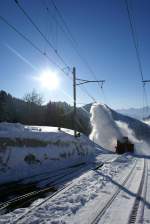 He 2/2 Lok 18 mit Xm1 auf Rigi Kaltbad-First am 06.03.2008. Wieder mal ist die VRB Schneeschleuder im Einsatz. Dies ist eine nicht selbstfahrende Schneeschleuder, sie wird jeweils von der Lok 18 gestossen. 
