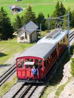 RB - Unterwegs auf die Rigi mit dem Vorstellwagen B 2 und dem Triebwagen Bhe 2/4 1 am 07.09.2009