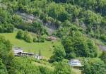 Rigi Bahnen - Triebwagen unterwegs ob Vitznau am 21.05.2014