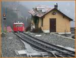 Am Ende der Doppelspur von Rigi Kaltbad First verzweigt sich die Strecke in Freibergen mittels einer Schiebebhne.