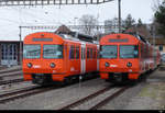 RBS - Triebwagen Be 4/12 56 und Be 4/12 57 in Bahnhof von Solothurn als Notfall Reserve abgestellt am 29.02.2020