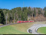 Ein Pendelzug mit BDe 4/4 II der Appenzeller Bahnen fährt am 27. März 2017 zwischen Waldstatt und Zürchersmühle in Richtung Wasserauen.
