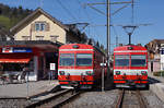 AB: Impressionenen vom 24. April 2017.
Endbahnhof Urnäsch für die BDe 4/4 45 und BDe 4/4 42. Infolge Sanierungsarbeiten auf dem Streckenabschnitt Urnäsch-Wasserauen verkehren zur Zeit Ersatzbusse.
Walter Ruetsch