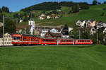 AB: Bahnidylle Streckenabschnitt Urnäsch - Gonten der Appenzeller Bahnen vom 15. September 2015.
S 23 in der Morgensonne bei Urnäsch.
Foto: Walter Ruetsch  