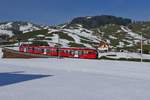Kurz nach der Station Gontenbad fährt am 23.02.2019 ein in Gossau gestarterter  Walzer -Triebzug als S23 1129 nach Appenzell.